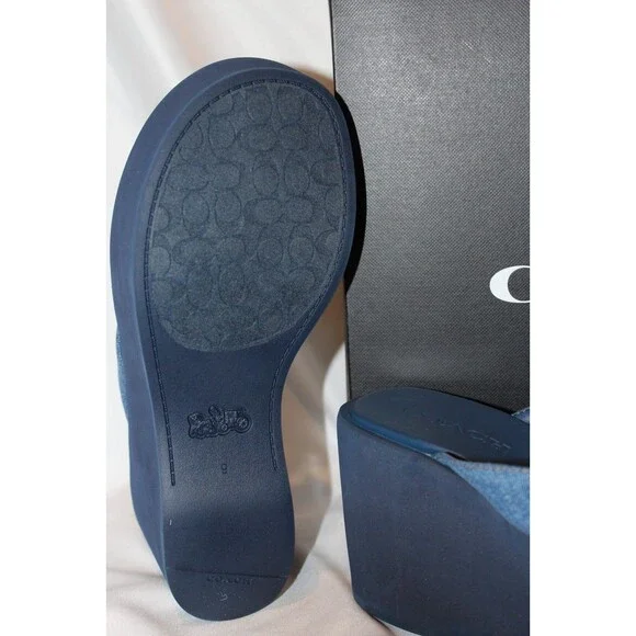 COACH SIGNATURE DENIM SCULPTED C‎ THONG FLIP FLOP SANDALS NIB CHALK BLUE - Picture 8 of 8